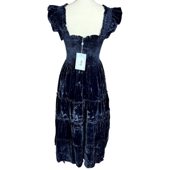 Hill House Size S The Ellie Nap Dress Navy Velvet Midi Tiered Smocked Bodice NEW - Picture 7 of 14